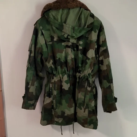 Camouflage Parka Siberian Military Surplus with Wool Fur Collar Russian Costume - Picture 5 of 5